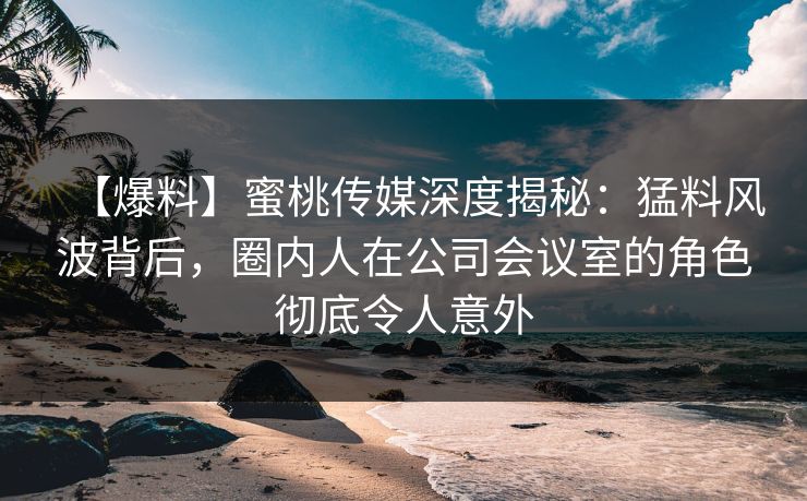 【爆料】蜜桃传媒深度揭秘：猛料风波背后，圈内人在公司会议室的角色彻底令人意外