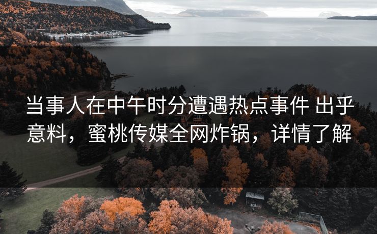 当事人在中午时分遭遇热点事件 出乎意料，蜜桃传媒全网炸锅，详情了解